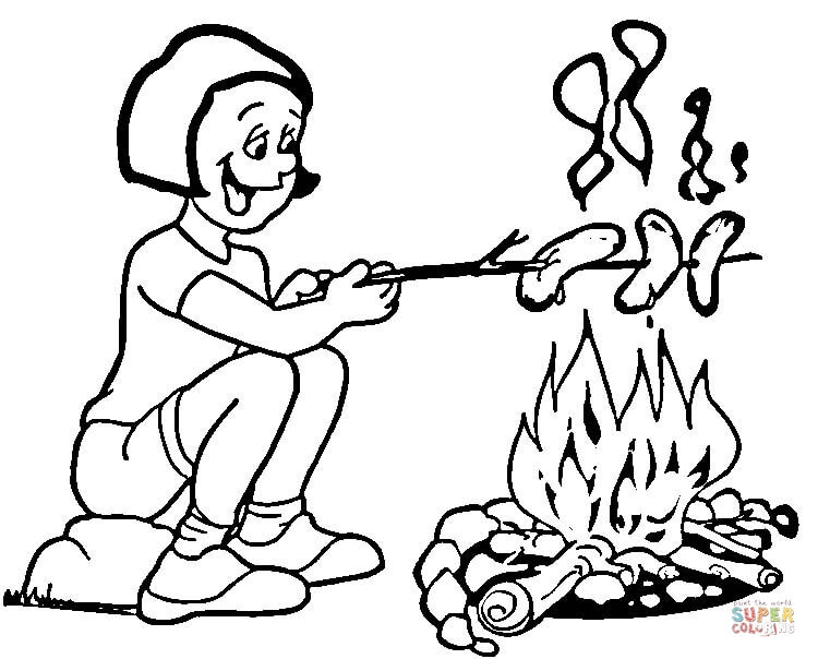 Dogs coloring pages | free coloring pages. Hot Dogs In Camp Coloring Page Free Printable Coloring Pages