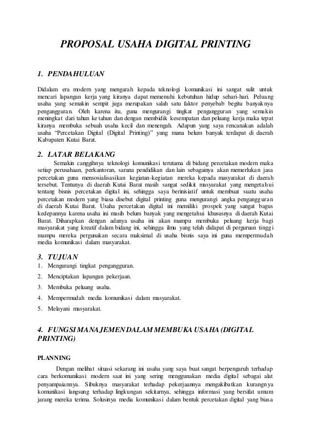 Contoh Bisnis Plan Digital Printing - Contoh Duri
