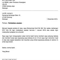 Contoh Surat Berhenti Kerja Notis Sebulan Dalam Bahasa 