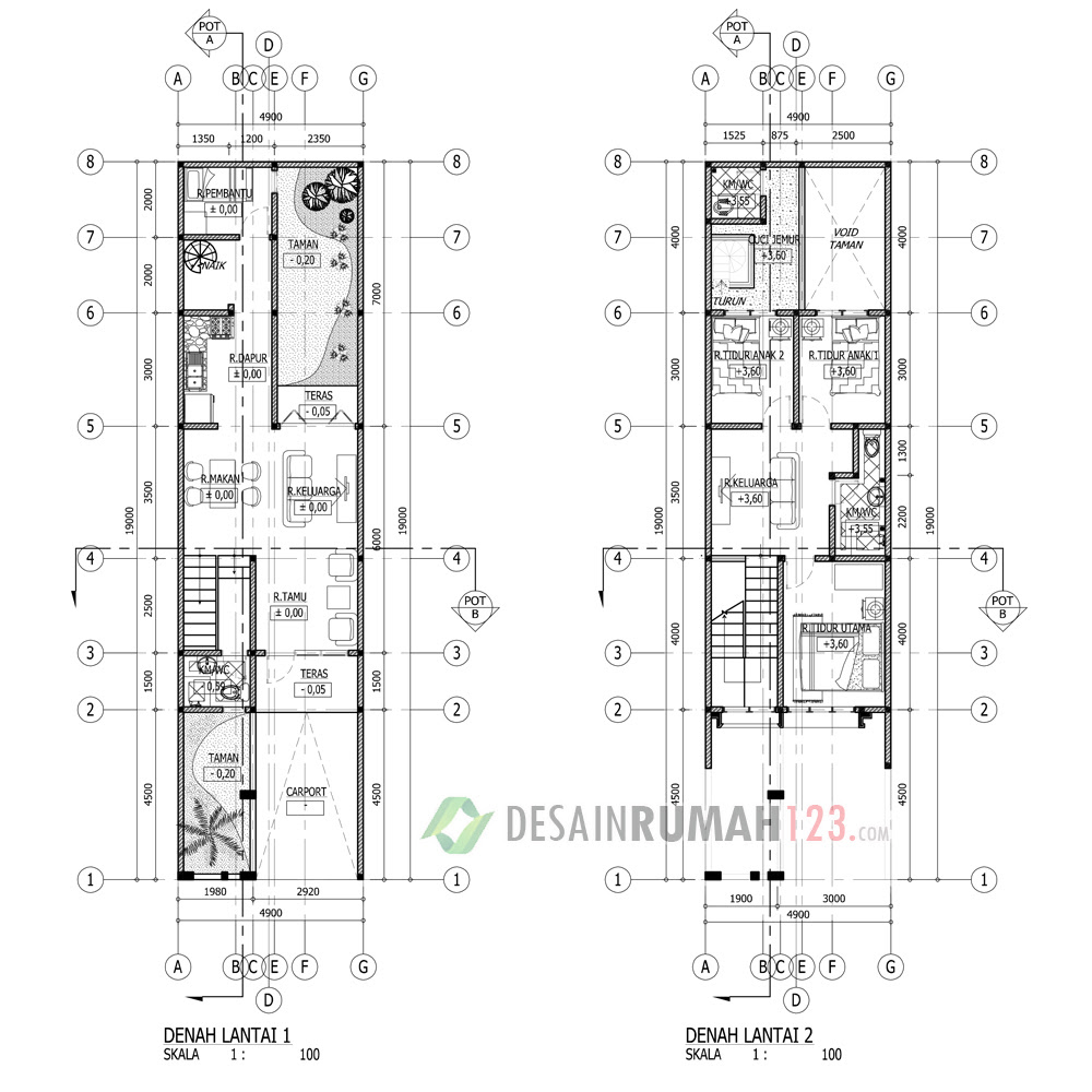 Denah Rumah  2  Lantai  6 X 20 Top Rumah 