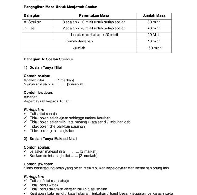 Contoh Soalan Esei Pendidikan Moral Tingkatan 5 - Selangor q