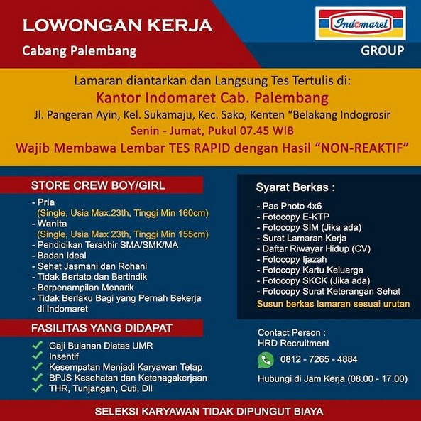 Persyaratan melamar kerja ke indogrosir : Lowongan Kerja Indomaret Cabang Palembang Juni 2021 Kabarkerja