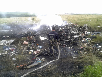 Restos del avión malasio siniestrado en Ucrania.