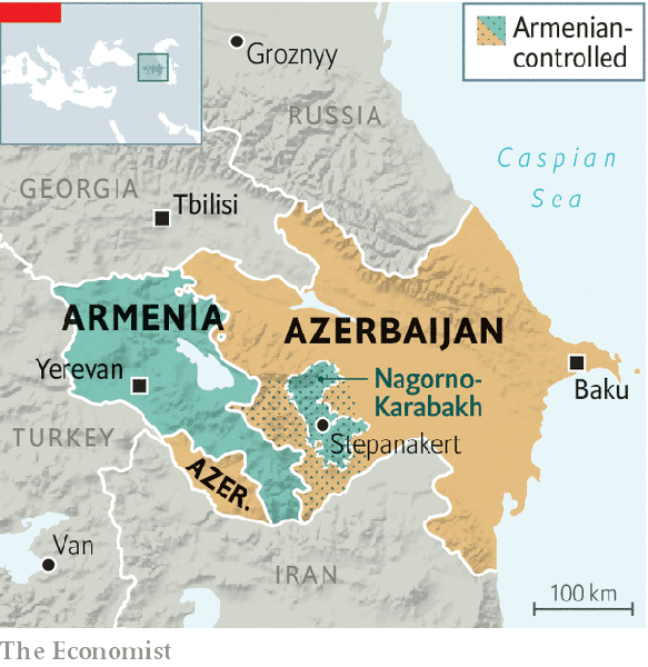 Map showing conflict zones in Azeerbaijan.