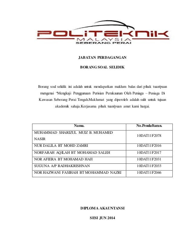 Contoh Soalan Kaji Selidik Produk - Soalan bt