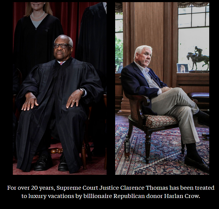 Poto of Clarence Thomas and Harlan Crow.