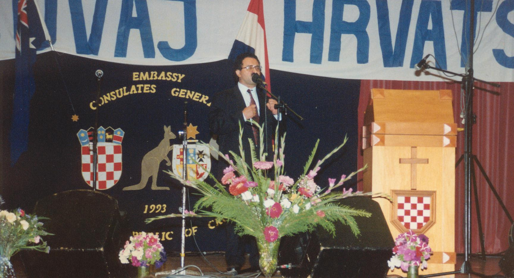 Dr Andrew Theophanous February 1993 speaks at the celebration of the opening of Croatian Diplomatic and Consular Missions In Australia