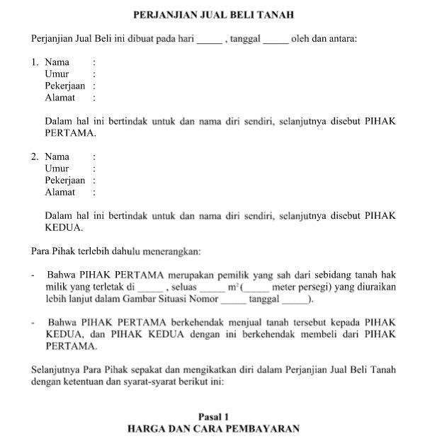 Contoh Surat Perjanjian Jual Beli Tanah Doc Malaysia Contoh Seputar Surat