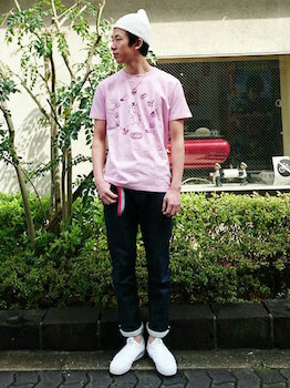日本の髪型のアイデア 元のピンク T シャツ メンズ