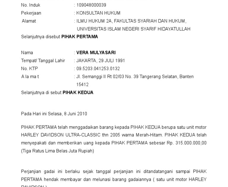Contoh Surat Gadai Kontrakan Contoh Surat