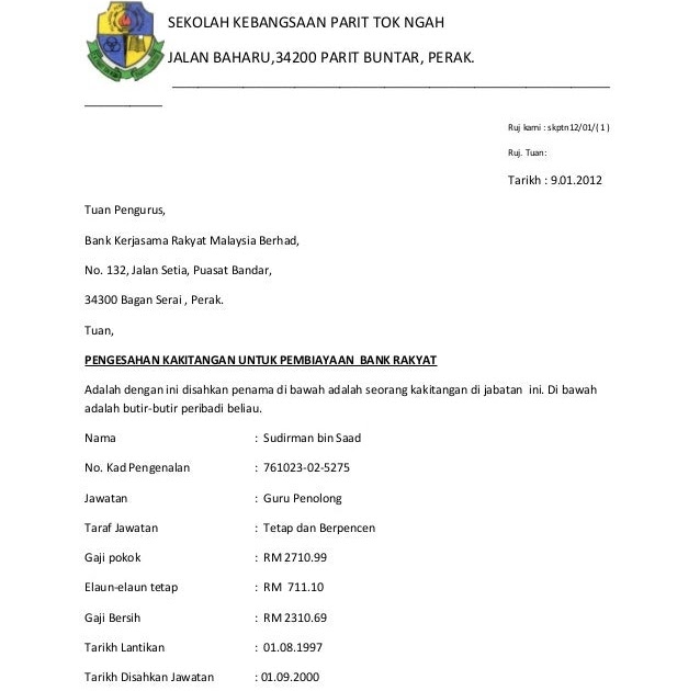 Contoh Surat Pengesahan Majikan English Contoh Surat