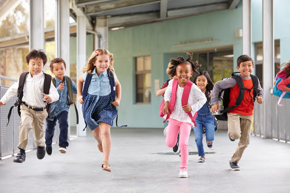 school children running