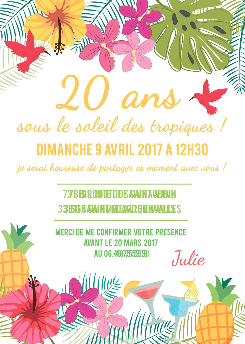 Invitation Anniversaire Tropical Myrles Lahomas