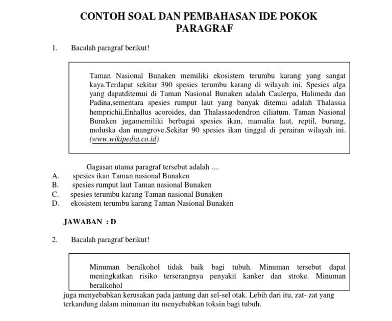 Contoh Soal Sd Menentukan Ide Pokok Paragraf