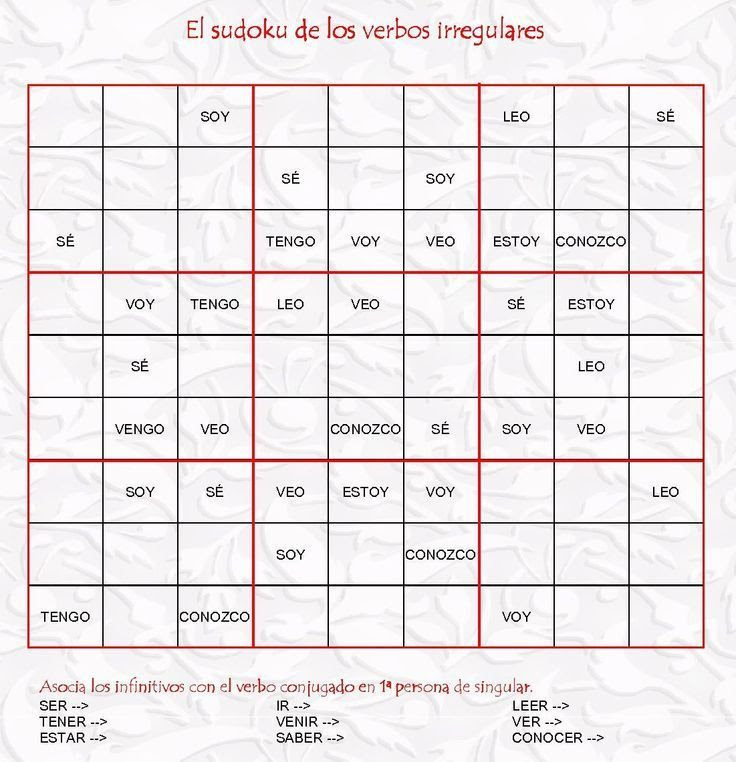 This set is often saved in the same folder as. Sudoku Des Verbes Irreguliers Present De L Indicatif Espagnol Hispania
