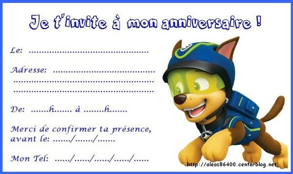 Plus De 70 Carte D Invitation Anniversaire Pat Patrouille A Imprimer
