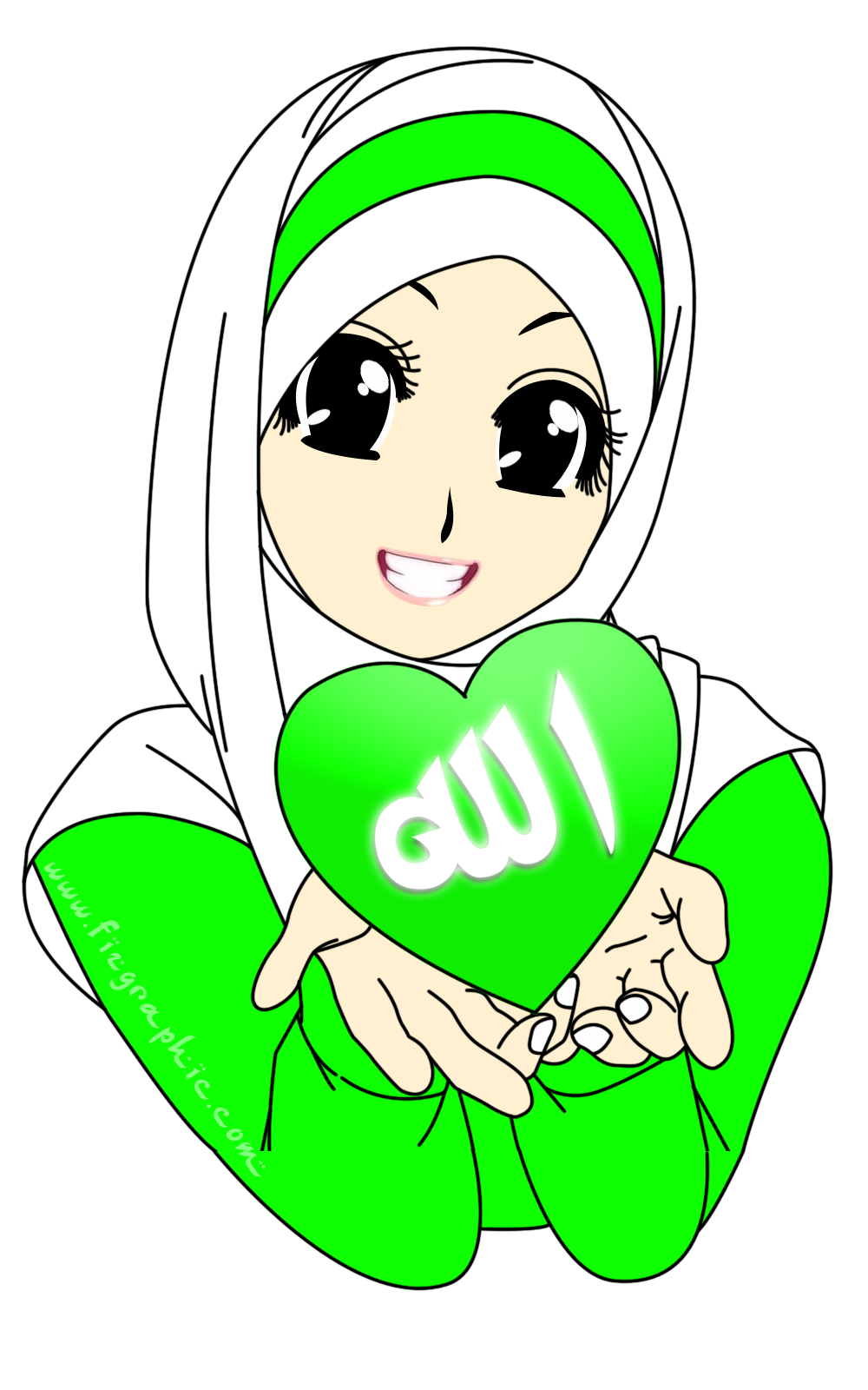 Gambar Kartun Muslimah Warna Hijau Kolek Gambar