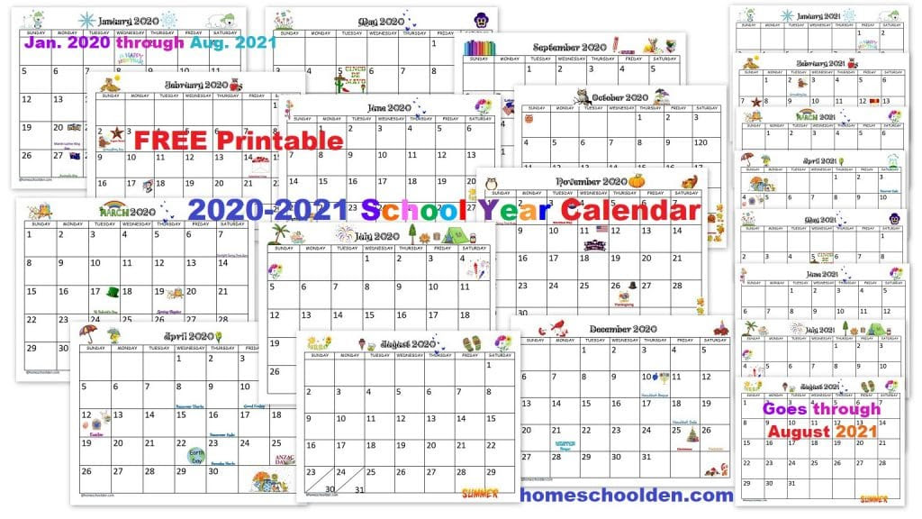 2021 yearly calendar | one page calendar. Free 2020 2021 Calendar Printable Homeschool Den
