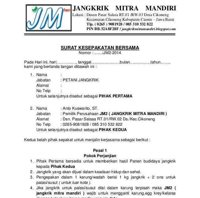 Contoh Surat Perjanjian Kerjasama Dengan Notaris - Surat 0