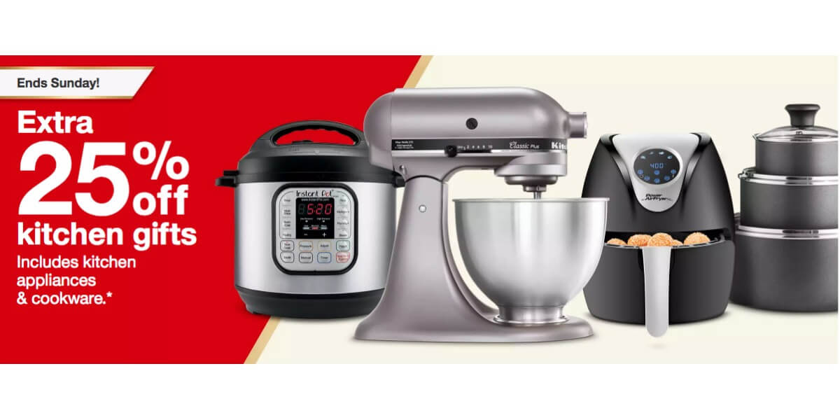 25% off (just now) today and tomorrow only you can get 25% off any kitchen appliance at target when you text kitchen to 827438. Target Extra 25 Off Kitchen Appliances And Cookware Instant Pot Duo 8qt Just 75 Living Rich With Coupons