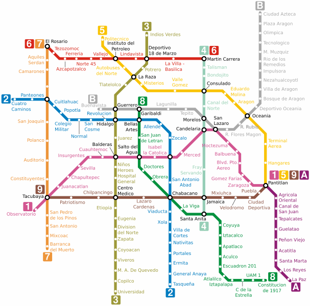 The following table lists alphabetically all 195 metro stations of the mexico city metro system. Mexico City Metro Map Mexico On Line