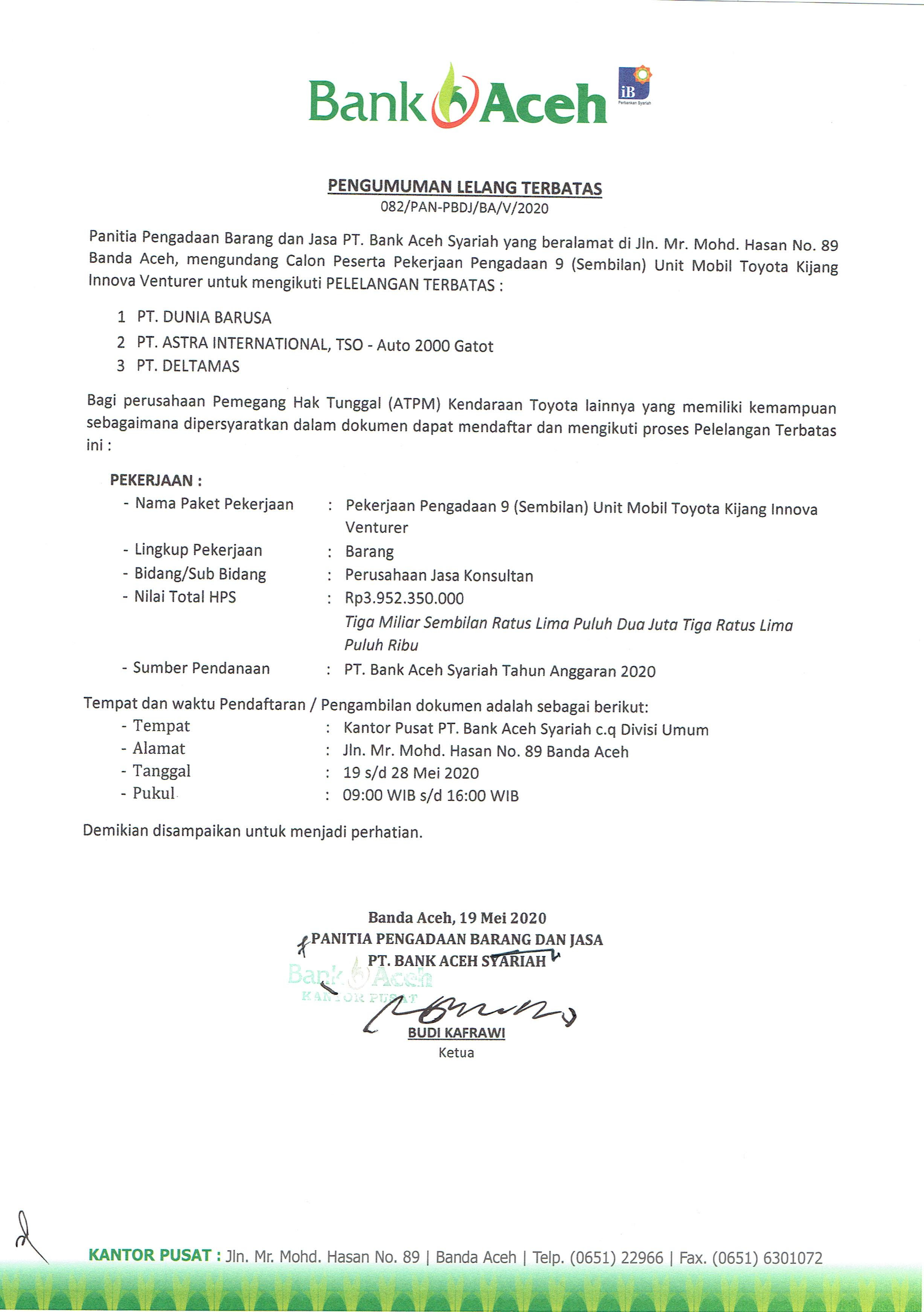 Limit ini adalah maksimum pemakaian yang bisa digunakan dari kartu. Pengumuman Bank Aceh