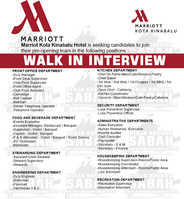 Sabah Job Vacancy 2017 Walk In Interview Marriott Kota Kinabalu Hotel Job Jawatan Kosong