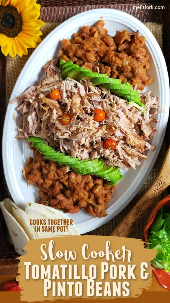If you would prefer not to crock, you can find her stove top ham and beans here. Tomatillo Shredded Pork Roast And Pinto Beans For Slow Cooker Thefitfork Com