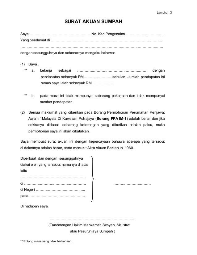 Contoh Surat Akuan Sumpah Pasangan Tidak Bekerja Contoh Surat
