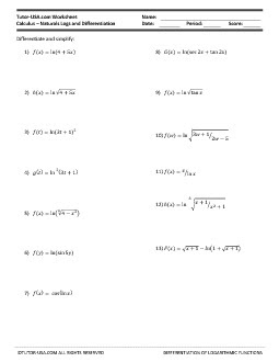 Worksheet by kuta software llc. Worksheet Differentiation Of Natural Logarithms Calculus Printable