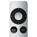 The current Apple TV remote is a thin piece of metal with a minimalist three buttons.