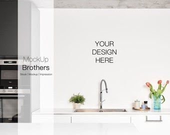 Download Kitchen mockup for prints, modern kitchen wall mock-up ...