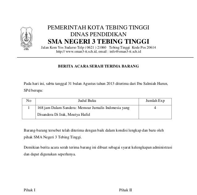 Contoh Surat Berita Acara Serah Terima Jabatan Kepala 