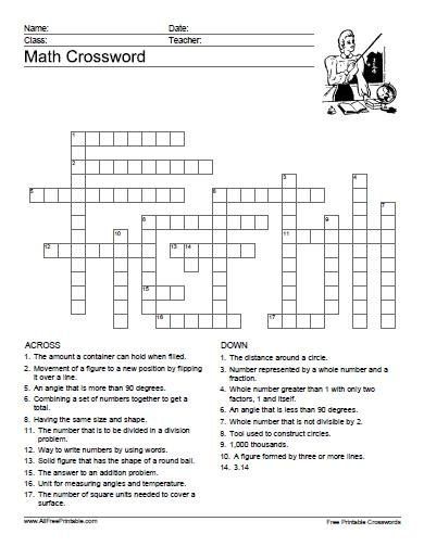 math crossword free printable