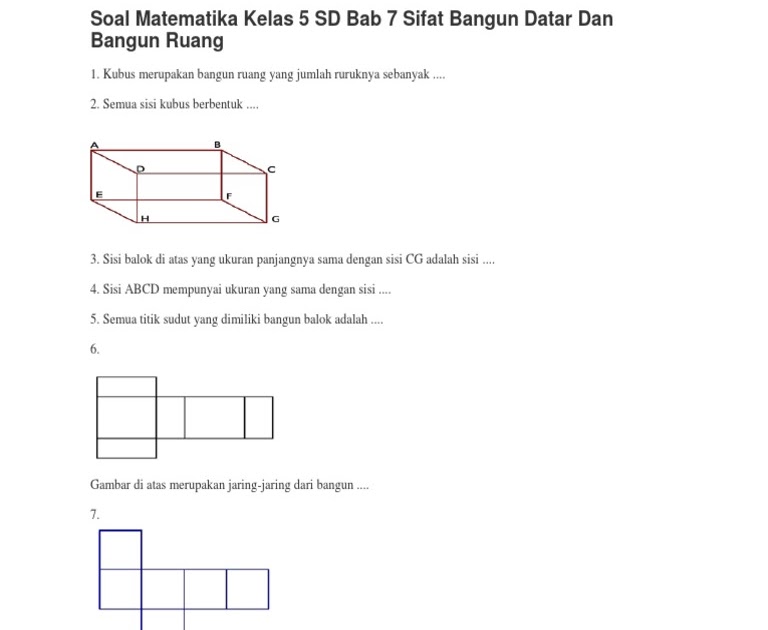 Contoh Latihan Soal: Soal Matematika Kelas 5 Tentang Sifat Bangun Datar