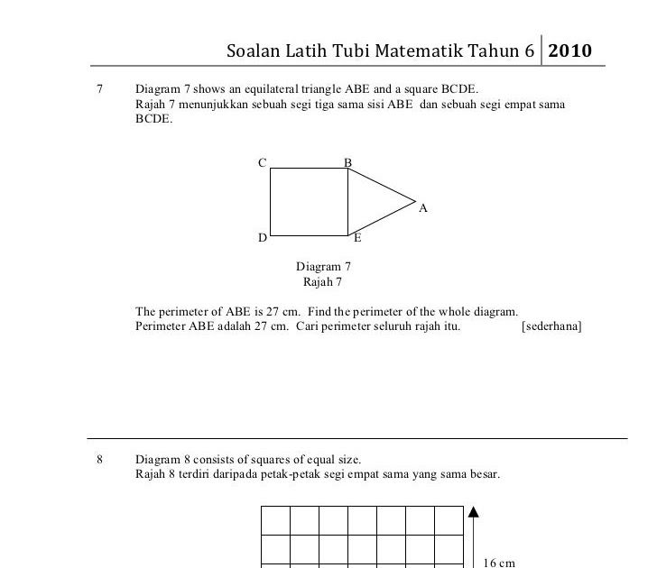 Soalan Matematik Tahun 6 Perimeter - Kuora w