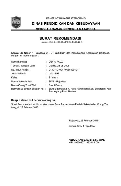 Contoh Surat Mutasi Guru Honorer Sd Kumpulan Contoh Surat