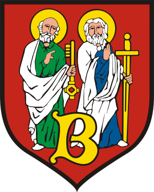 Saints Peter and Paul shown on the coat of arm...