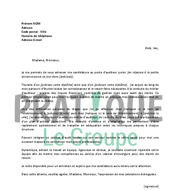 Lettre De Motivation Auditeur Junior