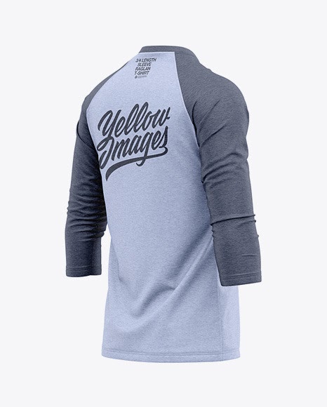 Download Mens Heather Raglan 3/4 Length Sleeve T-Shirt Mockup Back ...