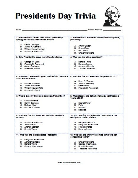 I am also sharing the answer key at the end of this page. Presidents Day Trivia Free Printable
