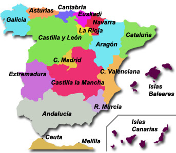 Daarnaast zijn er nog 2 autonome steden (ciudades autónomas) te weten ceuta en melilla, gelegen op het afrikaanse continent. Kaart Regio S