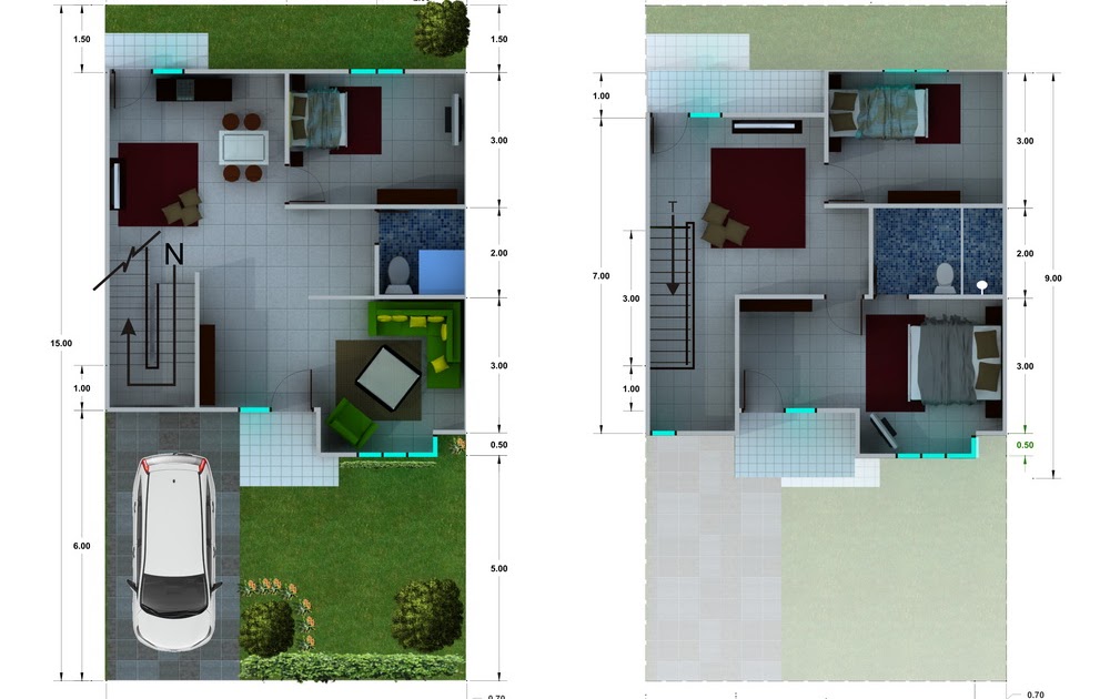  Denah  NEW DENAH  RUMAH  MINIMALIS 2 LANTAI UKURAN 8X15 