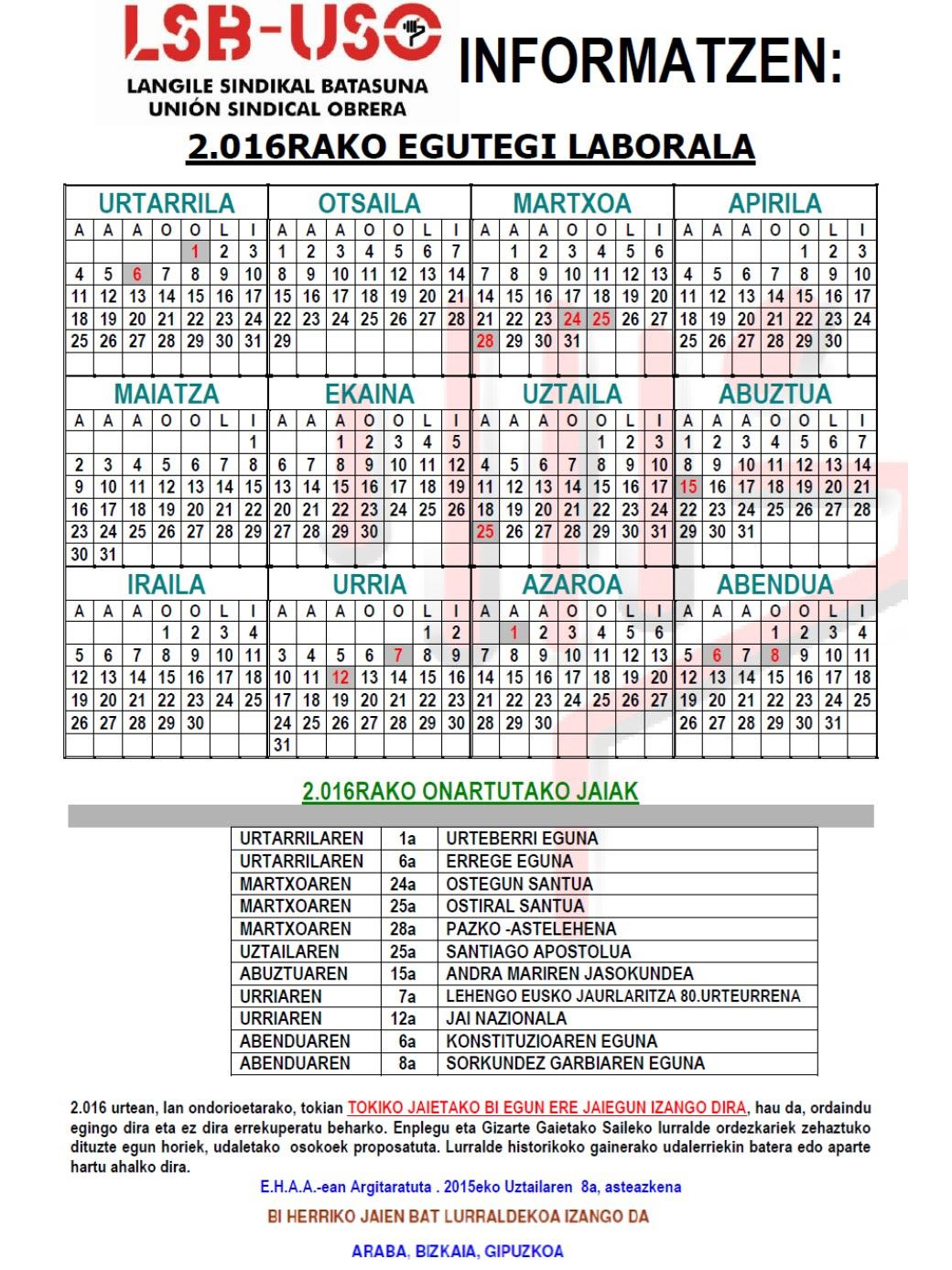 Bilbao Calendario Laboral Bizkaia 2021 - Federacion De ...