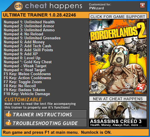 Borderlands 2 Trainers And Cheats Borderlands 2 Ultimate Trainer 1 0 28