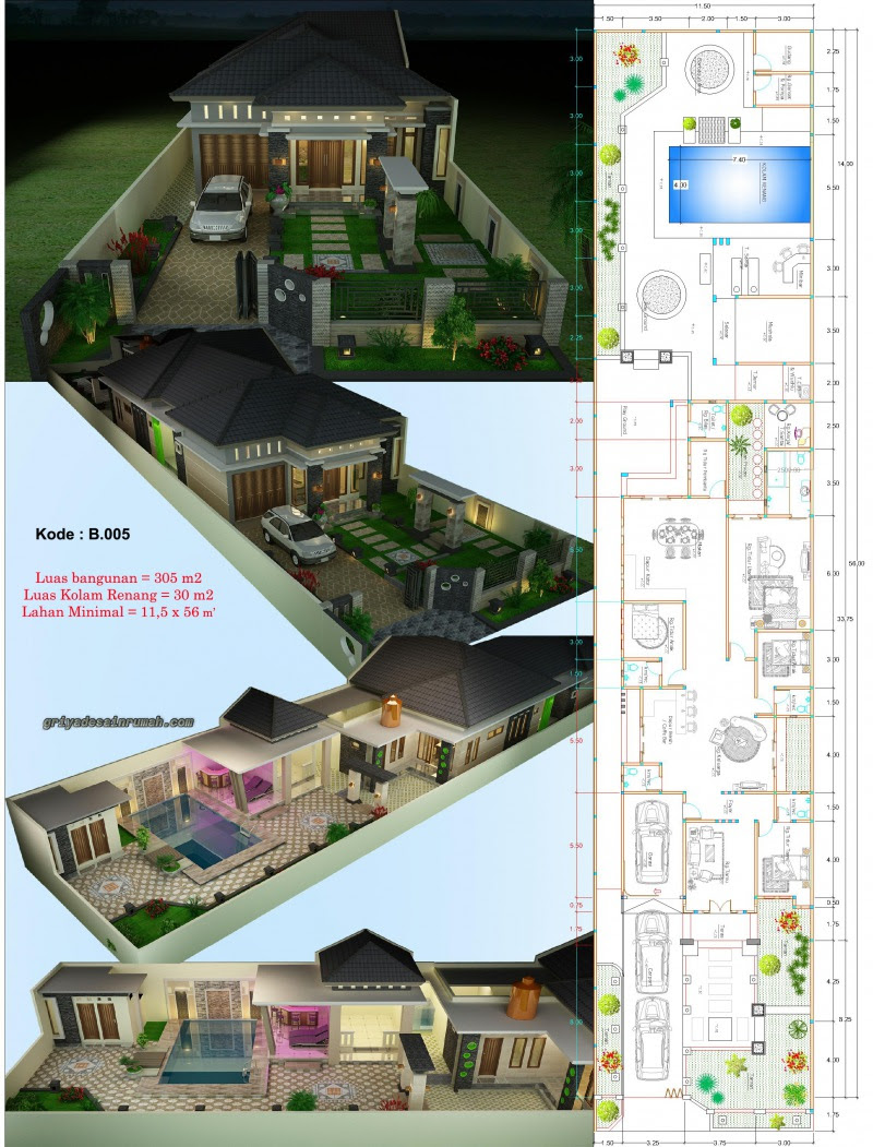Desain Rumah Mewah 1 Lantai Dengan Kolam Renang Interior 