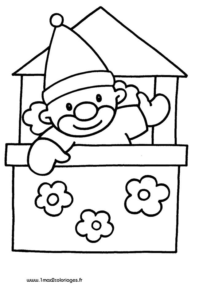 Coloriage gentil clown en voiture. Coloriages Pour Les 3 4 Ans Clown Dans La Boite A Imprimer