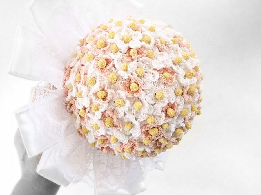 See more ideas about wedding bouquets, wedding flowers, wedding decorations. White And Pale Pink Wedding Bouquet Bridal Bouquet Hand Crochet Small Daisy Flowers 2481977 Weddbook