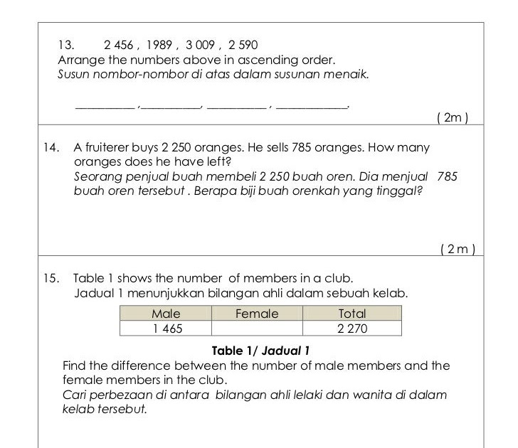 Soalan Math Darjah 2 - Selangor r