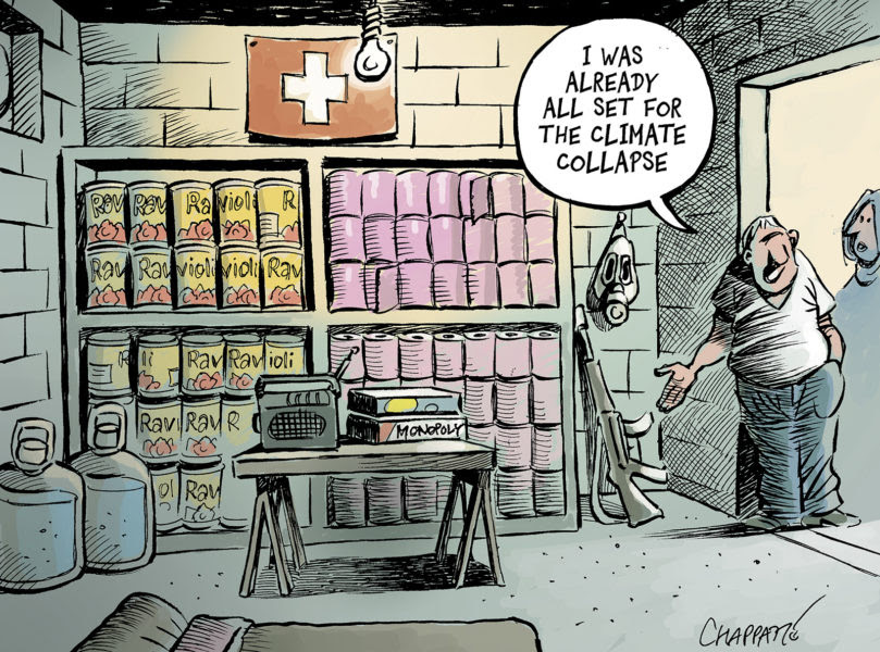 climate change covid cartoon showing bunker